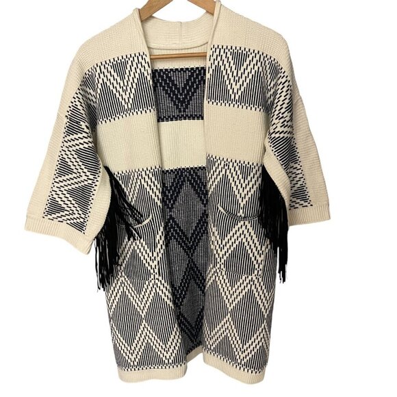 Womens Open Cardigan Sweater Size Large 3/4 Sleeve Western Cowgirl Fringe Boho - Picture 1 of 7